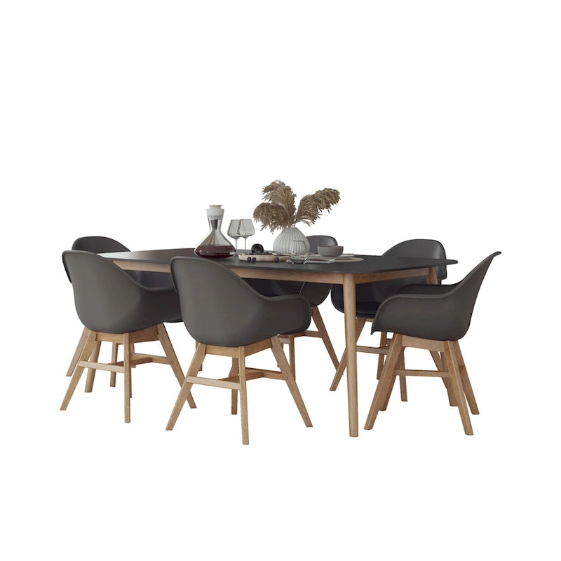 Set da pranzo di 9 pezzi in legno di eucalipto con cuscini