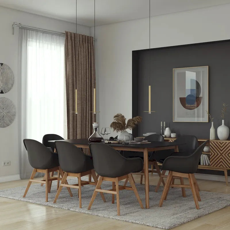 Set da pranzo di 9 pezzi in legno di eucalipto con cuscini