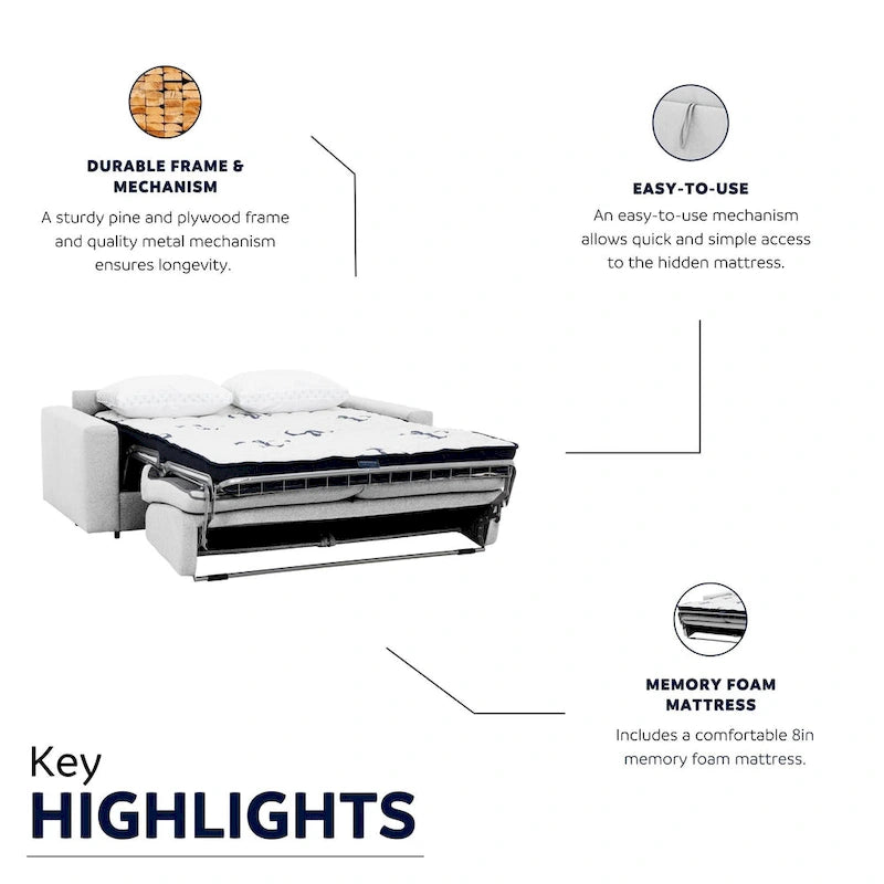 Divano letto full size da 78 pollici con materasso in memory foam