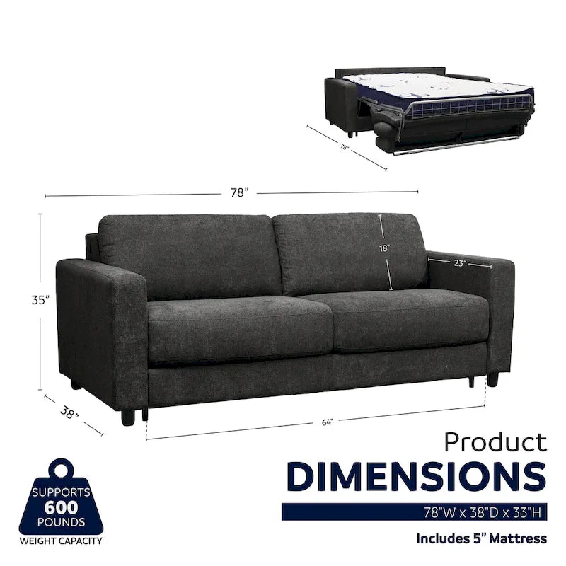 Divano letto full size da 78 pollici con materasso in memory foam