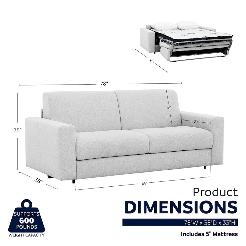 Divano letto full size da 78 pollici con materasso in memory foam