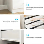 Comò a 6 cassetti per camera da letto, Comodino cassettiera, Cassettiera moderna in legno con maniglie dorate
