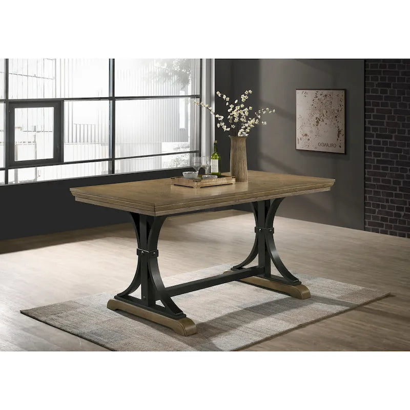 Set da pranzo altezza bancone con tavolo a 7 pezzi finitura legno flottante e sedie con borchie