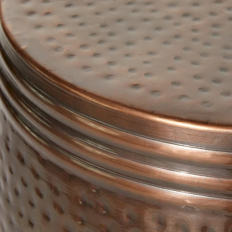 Tavolino d'appoggio in metallo fatto a mano a forma di tamburo con design martellato - Marrone, Argento, Rame, Oro
