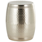 Tavolino d'appoggio in metallo fatto a mano a forma di tamburo con design martellato - Marrone, Argento, Rame, Oro