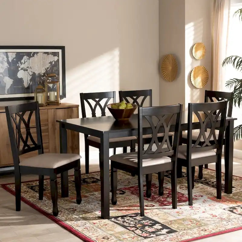 Set da pranzo 7 pezzi in legno imbottito moderno e contemporaneo