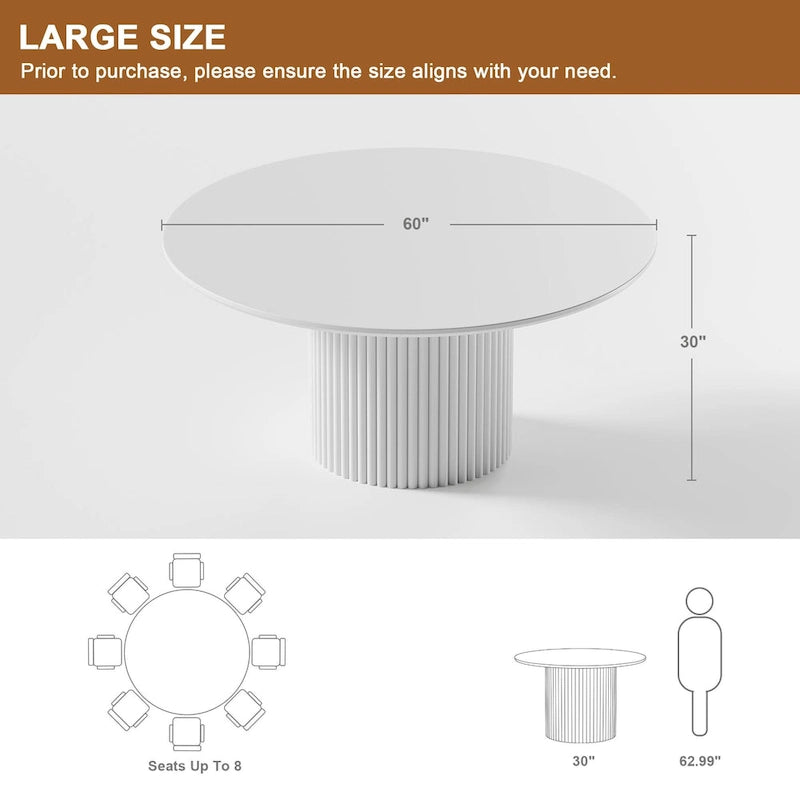 Tavolo da Pranzo Rotondo in Legno Massello da 60" per 6 Persone Stile Nordico - 60*30