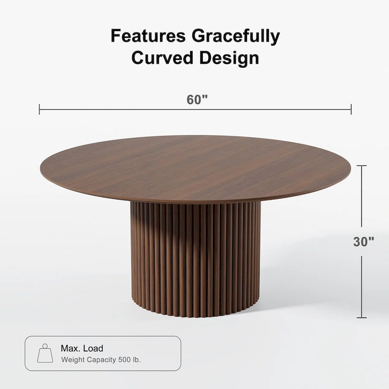 Tavolo da Pranzo Rotondo in Legno Massello da 60" per 6 Persone Stile Nordico - 60*30