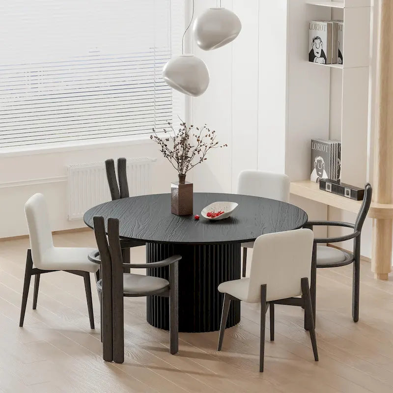 Tavolo da Pranzo Rotondo in Legno Massello da 60" per 6 Persone Stile Nordico - 60*30