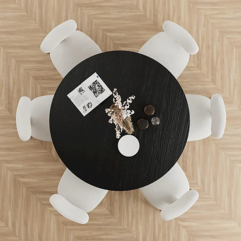 Tavolo da Pranzo Rotondo in Legno Massello da 60" per 6 Persone Stile Nordico - 60*30