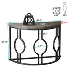 Tavolino consolle a mezza luna per ingresso, Tavolino semicircolare da divano con base geometrica