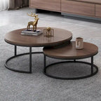 Tavolini rotondi sovrapponibili moderni in legno grigio e nero, da salotto, set da 2 pezzi