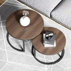 Tavolini rotondi sovrapponibili moderni in legno grigio e nero, da salotto, set da 2 pezzi