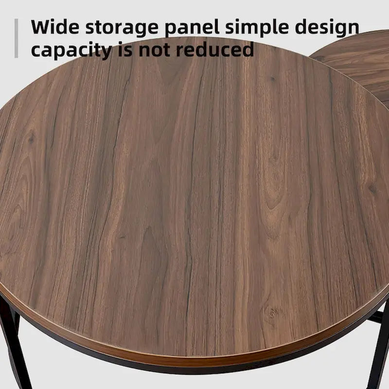 Tavolini rotondi sovrapponibili moderni in legno grigio e nero, da salotto, set da 2 pezzi