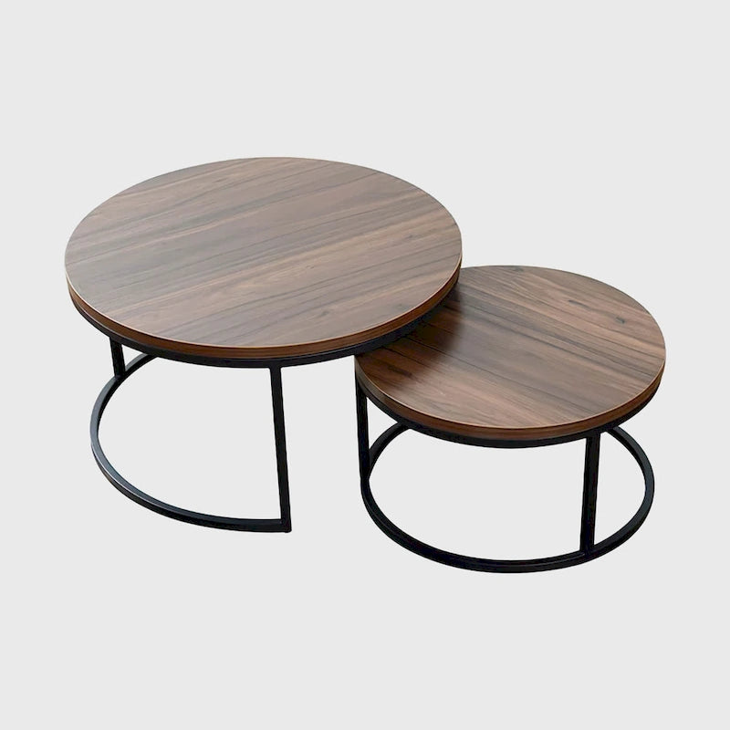 Tavolini rotondi sovrapponibili moderni in legno grigio e nero, da salotto, set da 2 pezzi