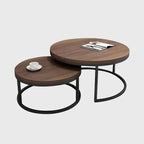 Tavolini rotondi sovrapponibili moderni in legno grigio e nero, da salotto, set da 2 pezzi
