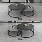 Tavolini rotondi sovrapponibili moderni in legno grigio e nero, da salotto, set da 2 pezzi