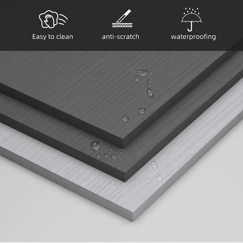 Tavolini rotondi sovrapponibili moderni in legno grigio e nero, da salotto, set da 2 pezzi