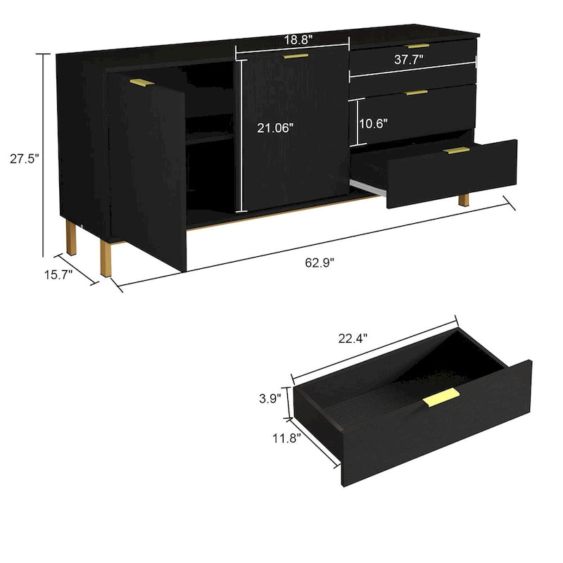 Mobile Contenitore Grande a 2 Ante con 3 Cassetti Mobile TV Credenza Madia