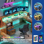 Scrivania a L da 59" Angolare per Computer da Gaming con LED, Cassettiera e Piano Alzabile