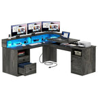 Scrivania a L da 59" Angolare per Computer da Gaming con LED, Cassettiera e Piano Alzabile