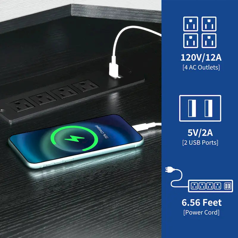 Scrivania a L da 59" Angolare per Computer da Gaming con LED, Cassettiera e Piano Alzabile