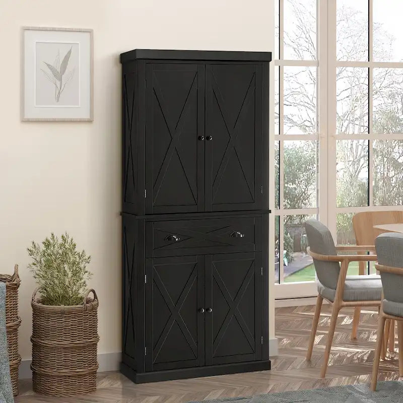 Mobiletto/dispensa da cucina autoportante Modern Farmhouse a 4 ante, organizer con 6 ripiani