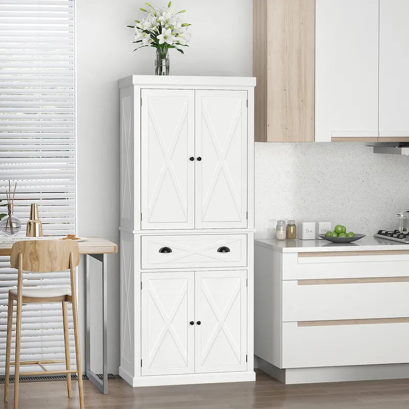 Mobiletto/dispensa da cucina autoportante Modern Farmhouse a 4 ante, organizer con 6 ripiani
