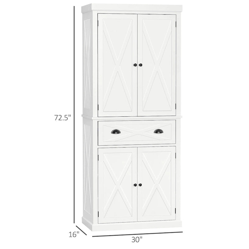 Mobiletto/dispensa da cucina autoportante Modern Farmhouse a 4 ante, organizer con 6 ripiani