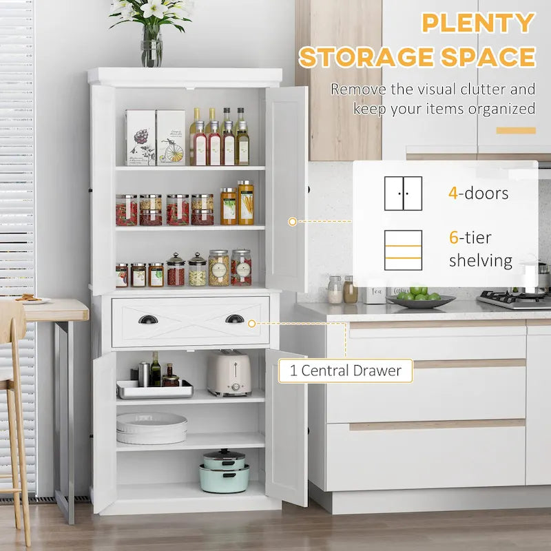 Mobiletto/dispensa da cucina autoportante Modern Farmhouse a 4 ante, organizer con 6 ripiani