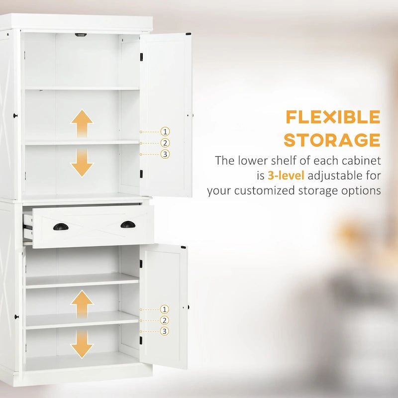 Mobiletto/dispensa da cucina autoportante Modern Farmhouse a 4 ante, organizer con 6 ripiani