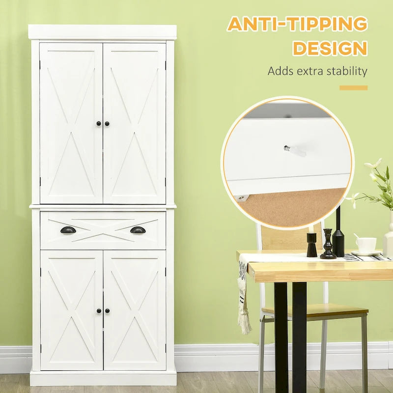 Mobiletto/dispensa da cucina autoportante Modern Farmhouse a 4 ante, organizer con 6 ripiani