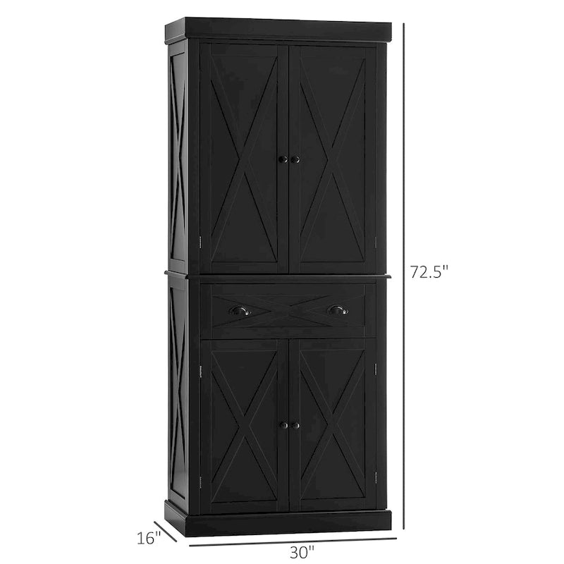 Mobiletto/dispensa da cucina autoportante Modern Farmhouse a 4 ante, organizer con 6 ripiani