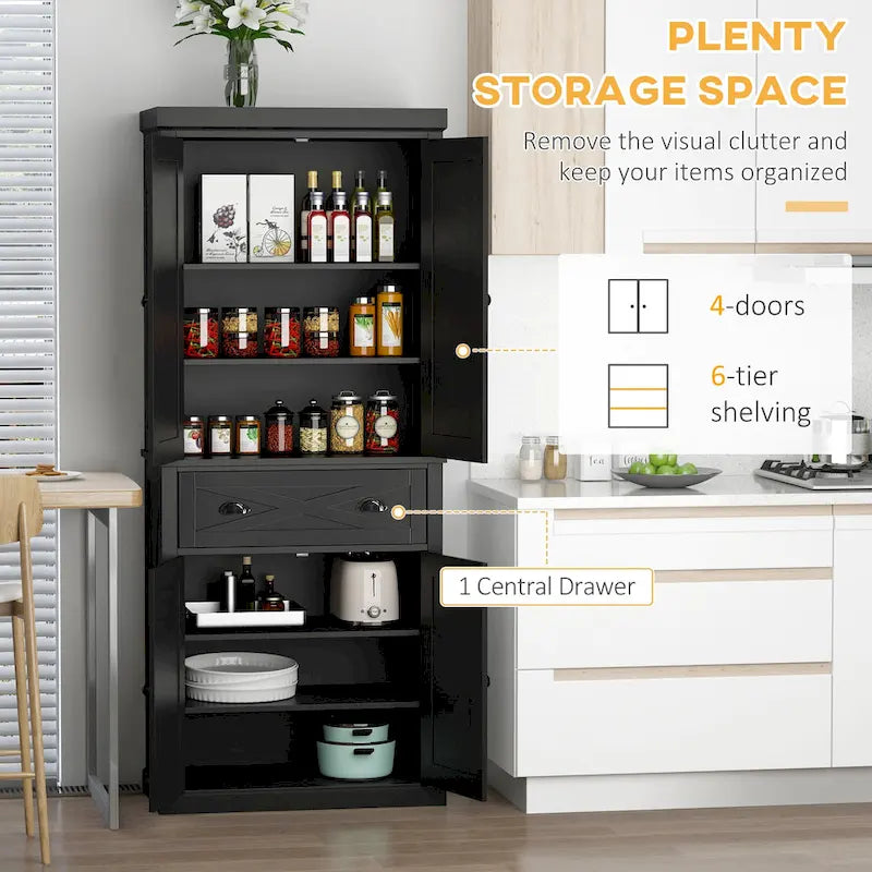 Mobiletto/dispensa da cucina autoportante Modern Farmhouse a 4 ante, organizer con 6 ripiani