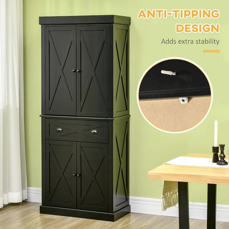 Mobiletto/dispensa da cucina autoportante Modern Farmhouse a 4 ante, organizer con 6 ripiani