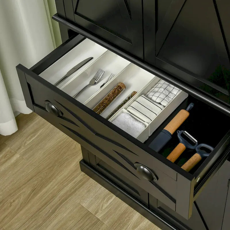 Mobiletto/dispensa da cucina autoportante Modern Farmhouse a 4 ante, organizer con 6 ripiani