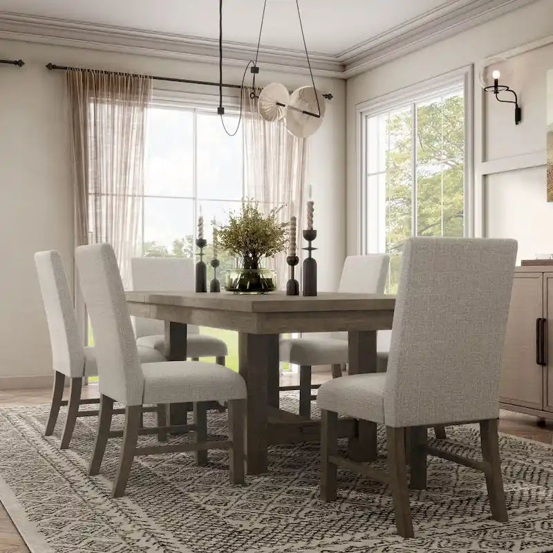 Set da pranzo 7 pezzi in legno rustico grigio