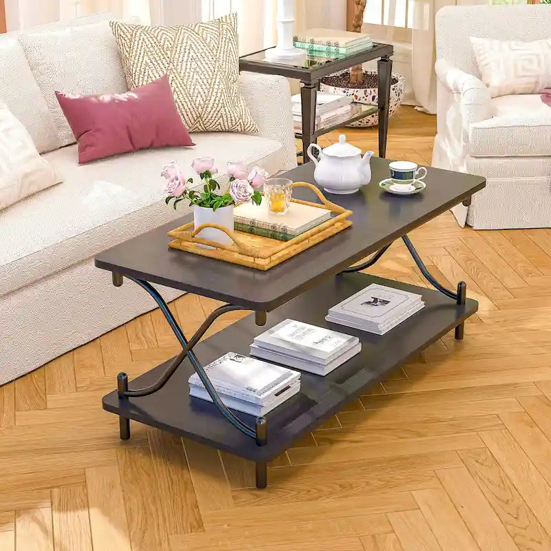 Tavolino da salotto da 99 cm con ripiani aperti e contenitore, design moderno e industriale, per soggiorno e sala da pranzo
