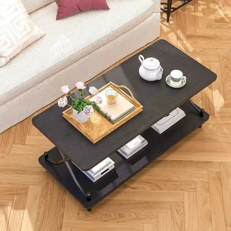 Tavolino da salotto da 99 cm con ripiani aperti e contenitore, design moderno e industriale, per soggiorno e sala da pranzo