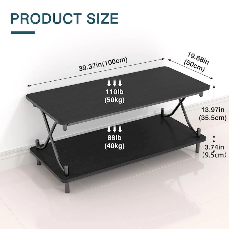 Tavolino da salotto da 99 cm con ripiani aperti e contenitore, design moderno e industriale, per soggiorno e sala da pranzo