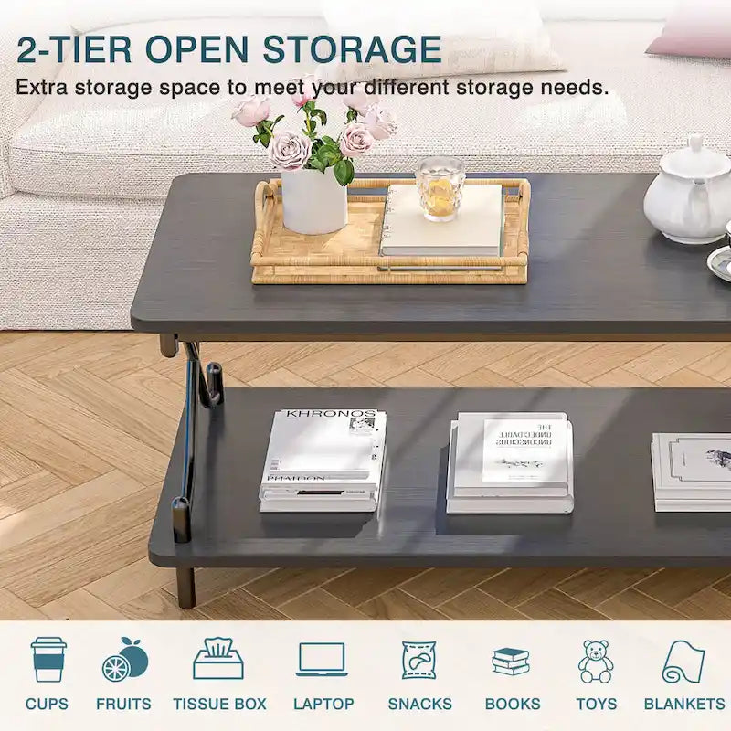 Tavolino da salotto da 99 cm con ripiani aperti e contenitore, design moderno e industriale, per soggiorno e sala da pranzo
