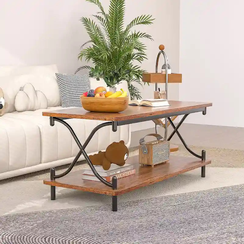Tavolino da salotto da 99 cm con ripiani aperti e contenitore, design moderno e industriale, per soggiorno e sala da pranzo