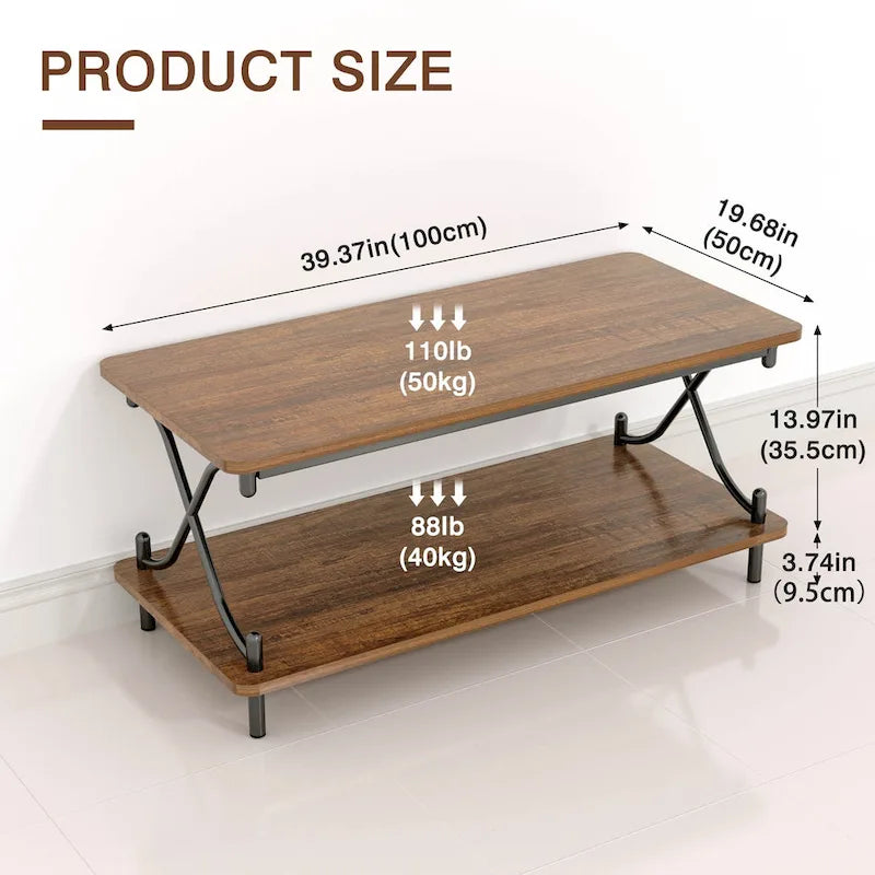 Tavolino da salotto da 99 cm con ripiani aperti e contenitore, design moderno e industriale, per soggiorno e sala da pranzo