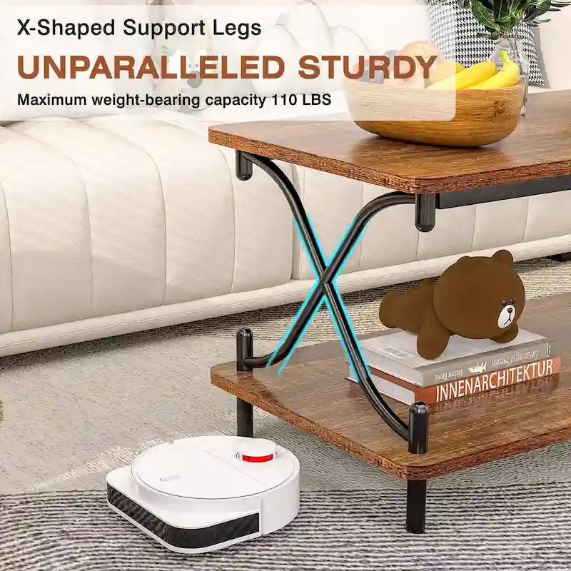 Tavolino da salotto da 99 cm con ripiani aperti e contenitore, design moderno e industriale, per soggiorno e sala da pranzo