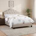 Eni Upholstered Full Size Bed, Tufted Adjustable Headboard, Taupe Fabric
