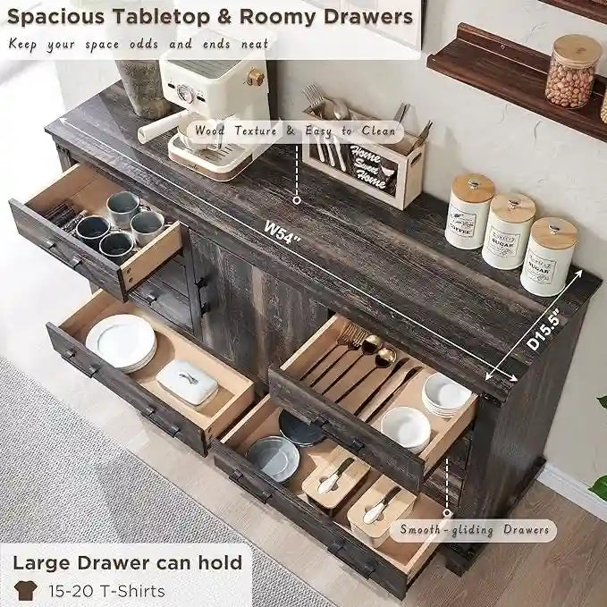Comò a 8 cassetti da fattoria, Comò lungo in legno, Comò da armadio