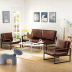 Divano da salotto in pelle PU a 3 pezzi in stile Mid-Century con 2 poltrone e 1 divanetto