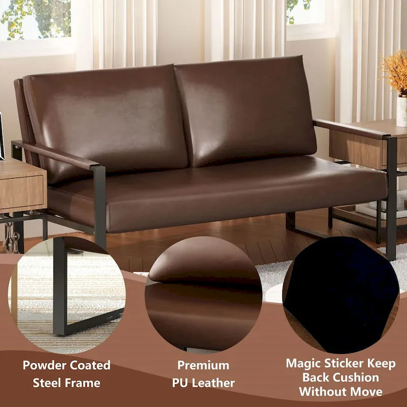 Divano da salotto in pelle PU a 3 pezzi in stile Mid-Century con 2 poltrone e 1 divanetto