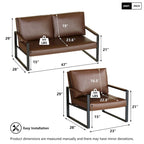 Divano da salotto in pelle PU a 3 pezzi in stile Mid-Century con 2 poltrone e 1 divanetto
