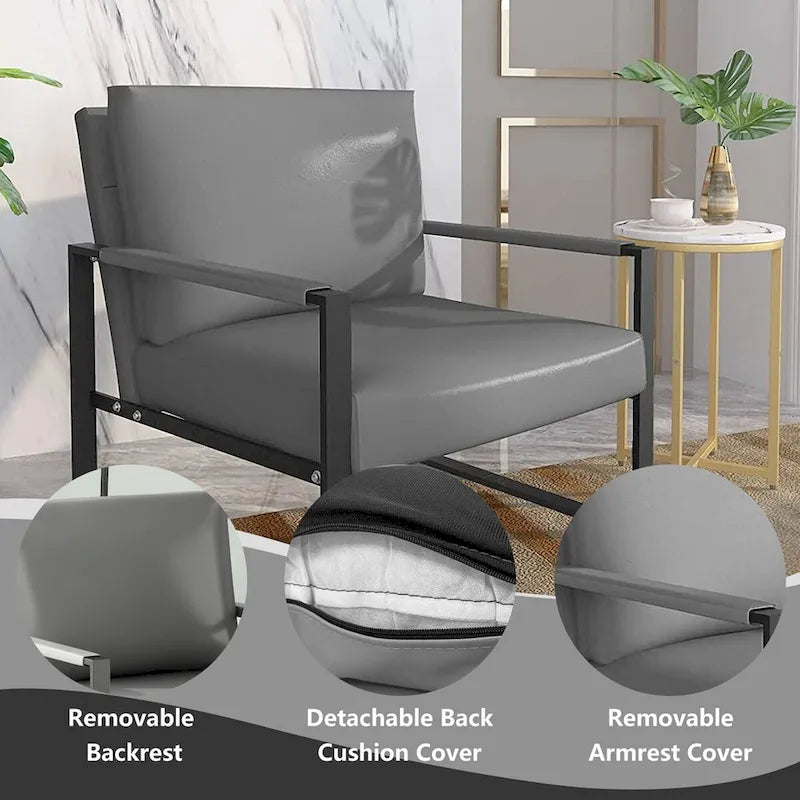 Divano da salotto in pelle PU a 3 pezzi in stile Mid-Century con 2 poltrone e 1 divanetto